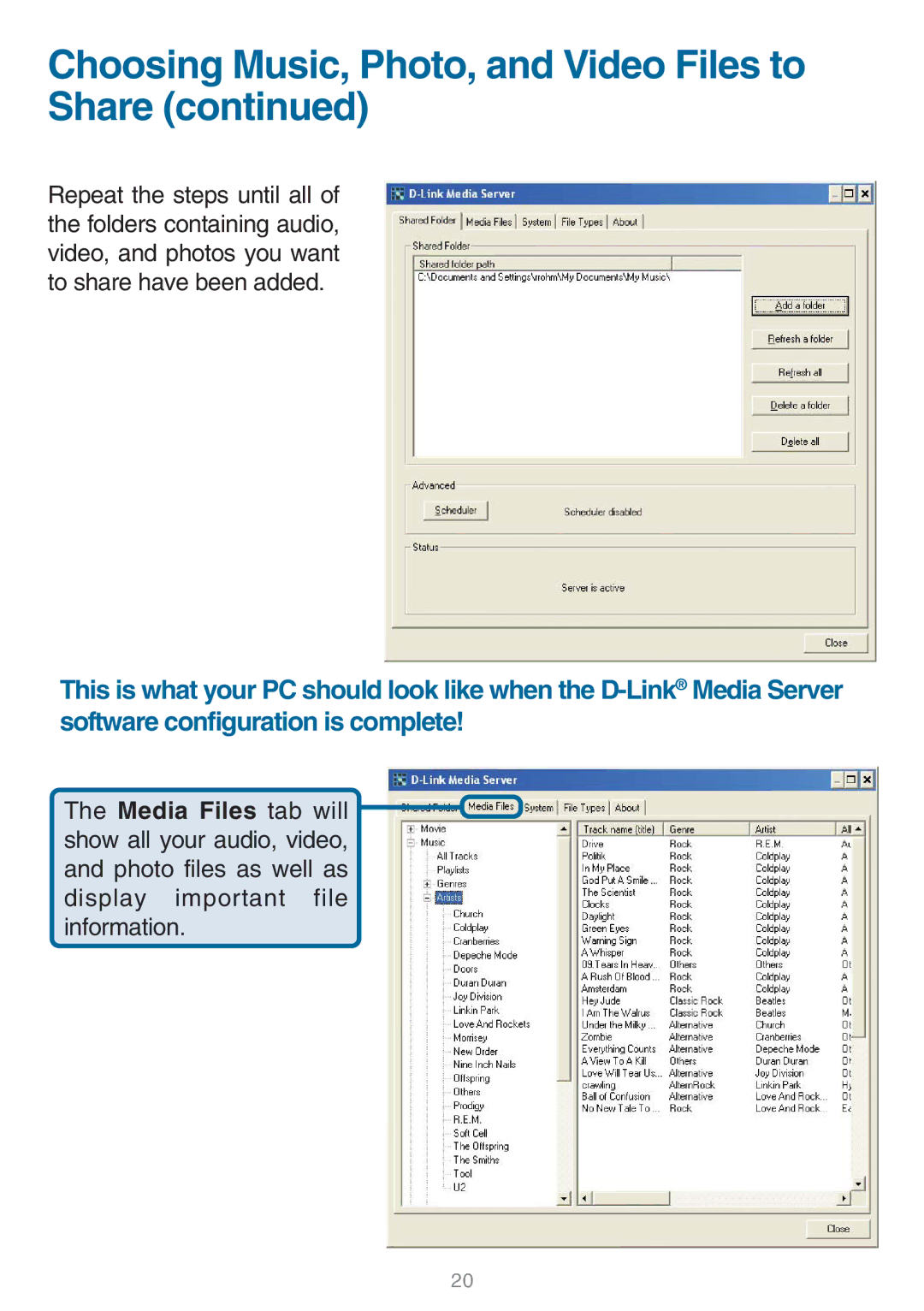 D-Link DSM-320 manual Choosing Music, Photo, and Video Files to Share 