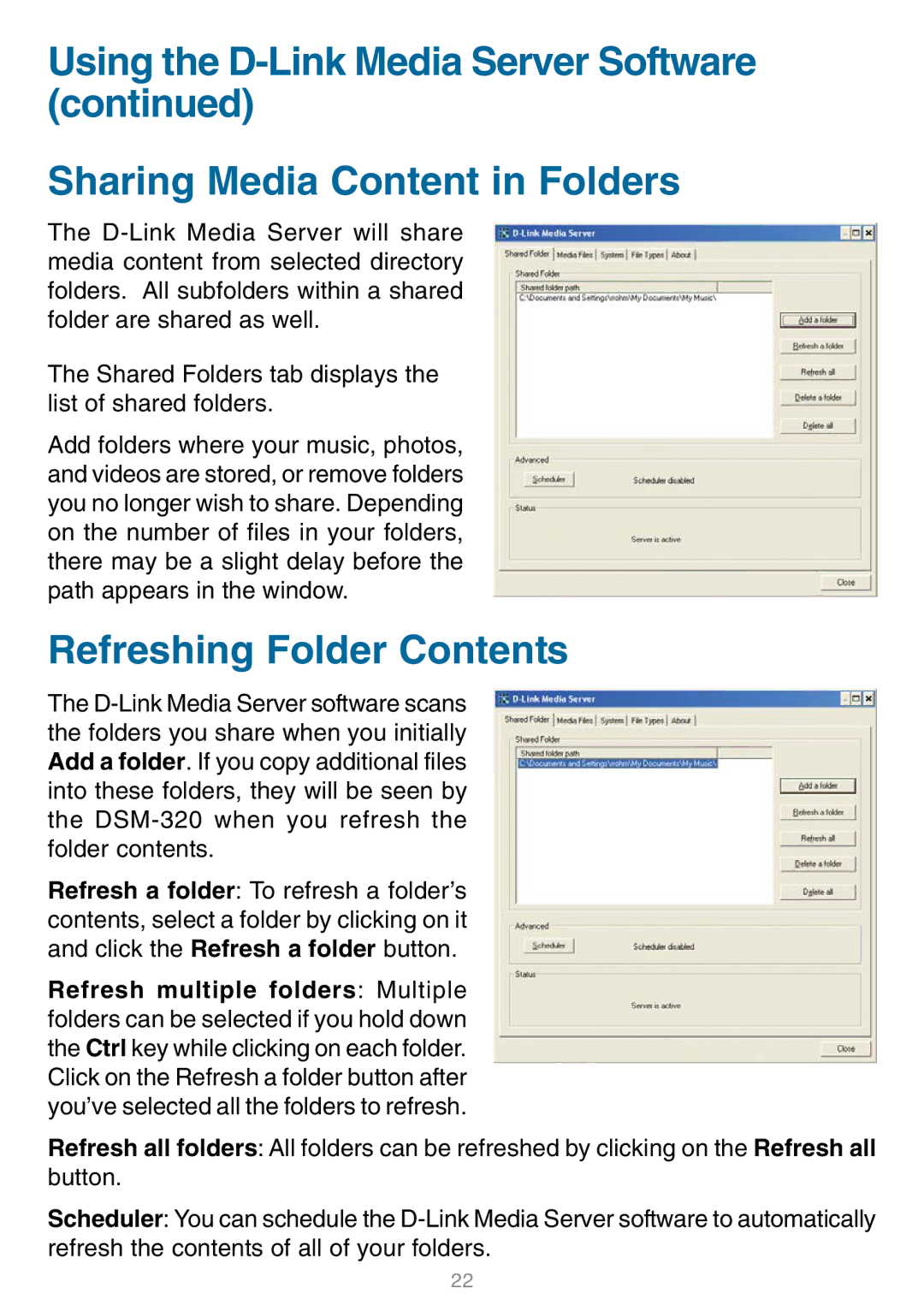 D-Link DSM-320 manual Refreshing Folder Contents 