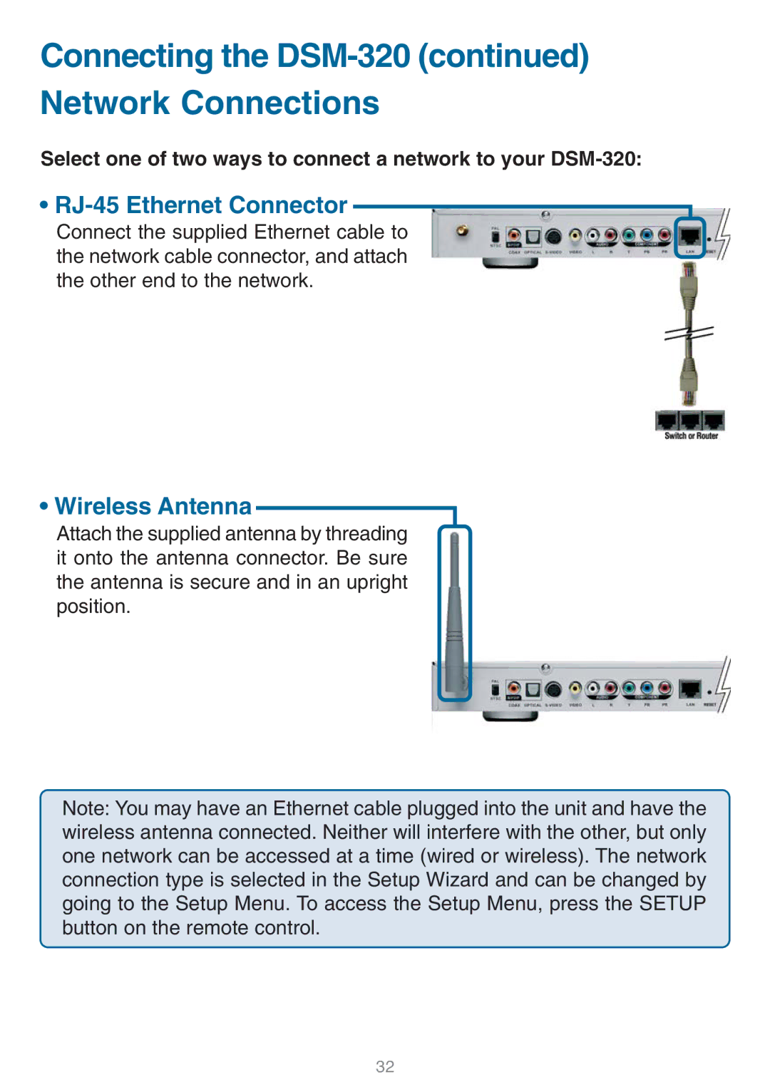 D-Link manual Connecting the DSM-320 Network Connections, RJ-45 Ethernet Connector 