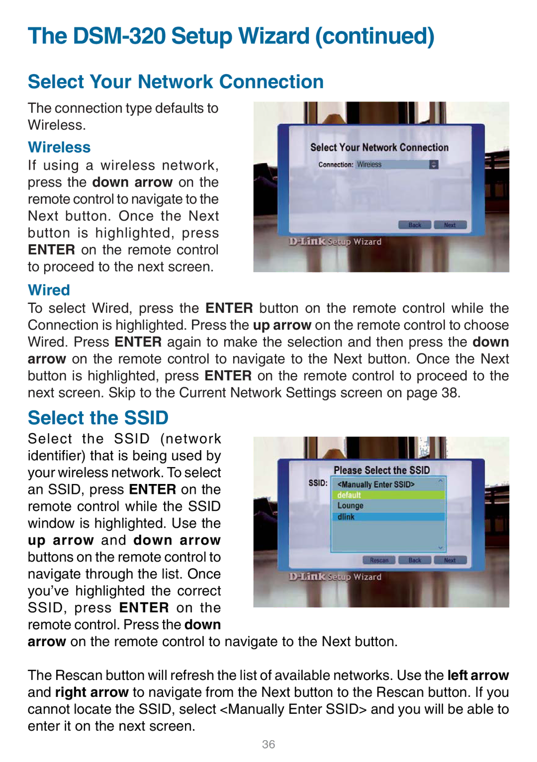 D-Link manual DSM-320 Setup Wizard, Select Your Network Connection 