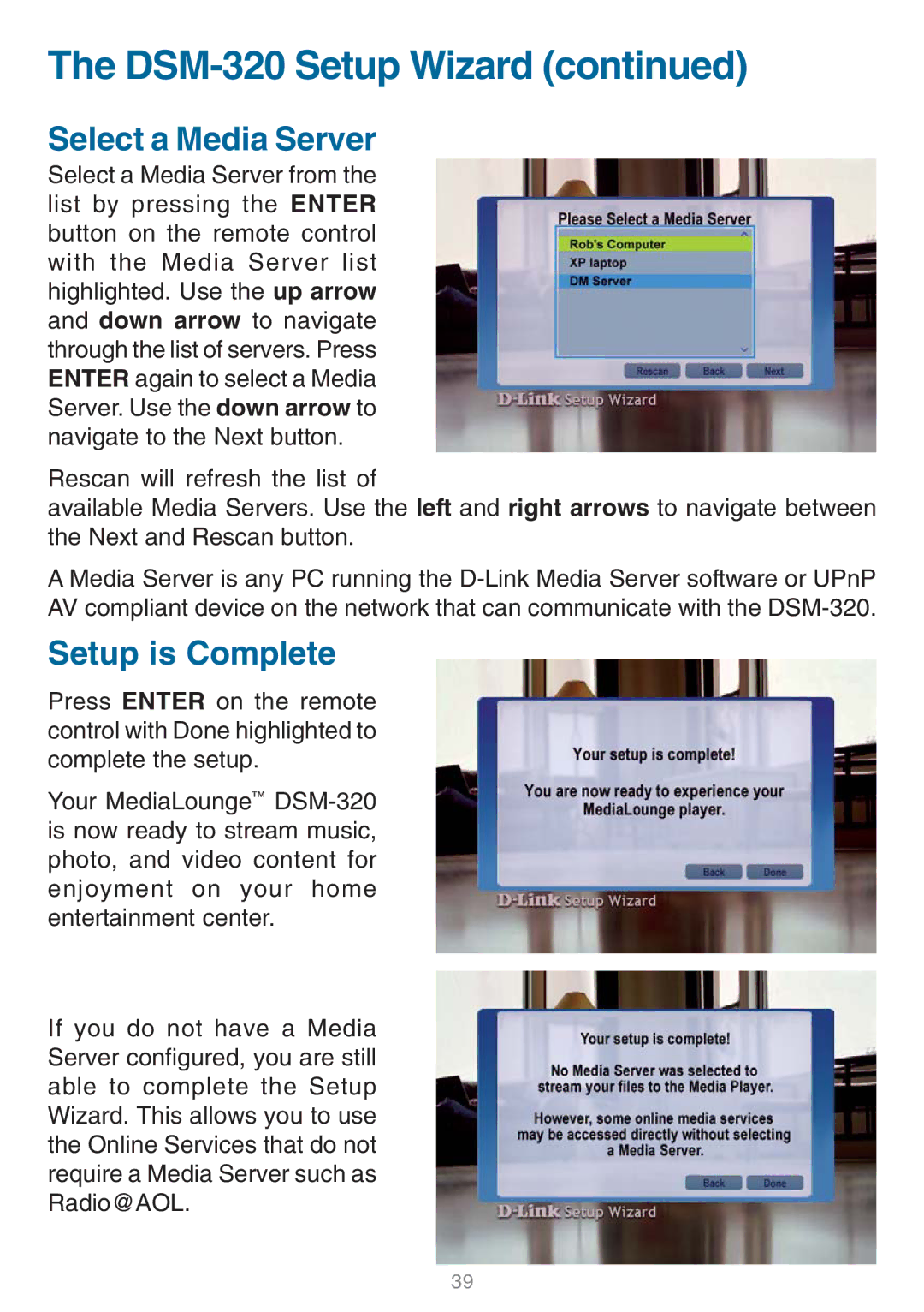 D-Link DSM-320 manual Select a Media Server 