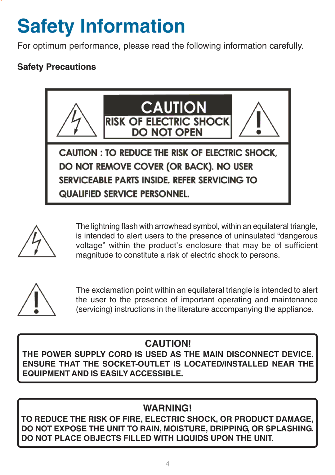 D-Link DSM-320 manual Safety Information, Safety Precautions 