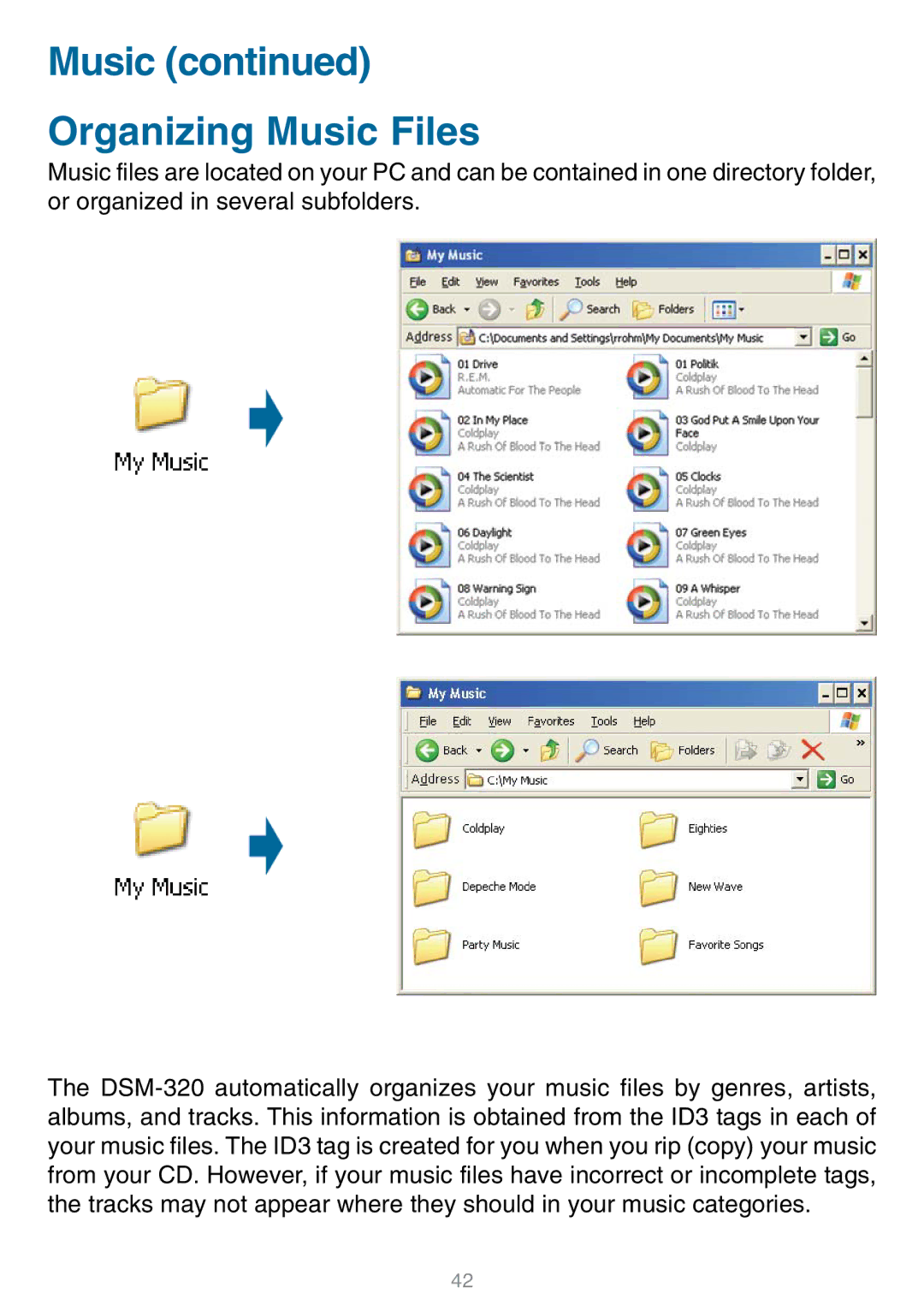 D-Link DSM-320 manual Music Organizing Music Files 