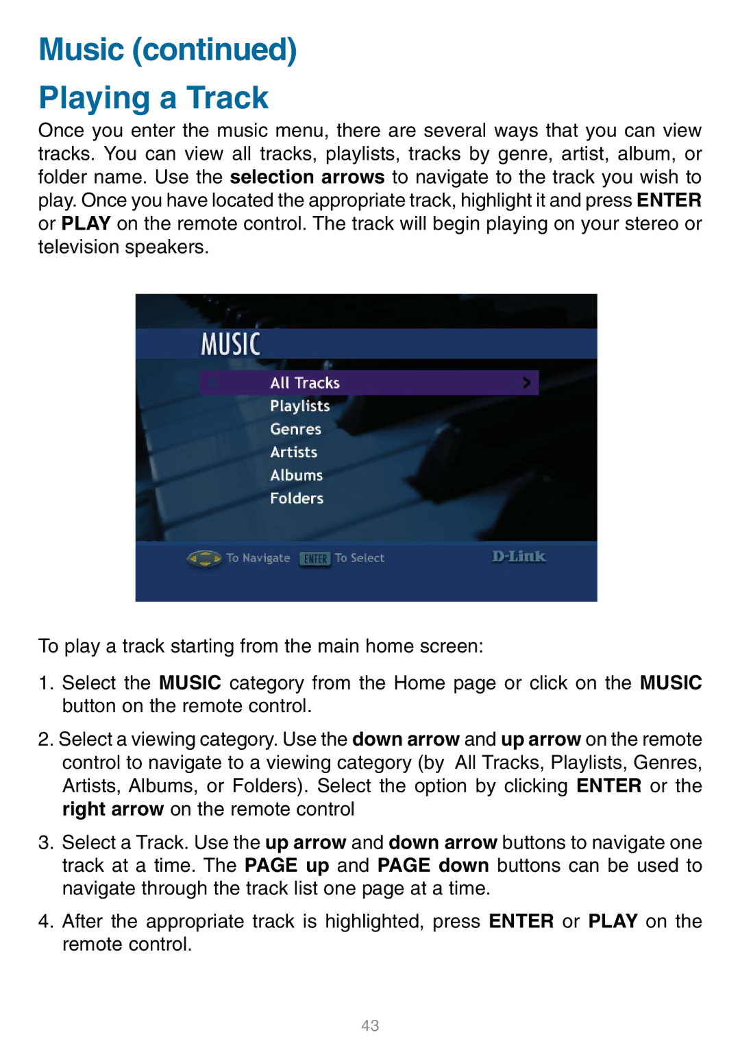 D-Link DSM-320 manual Music Playing a Track 