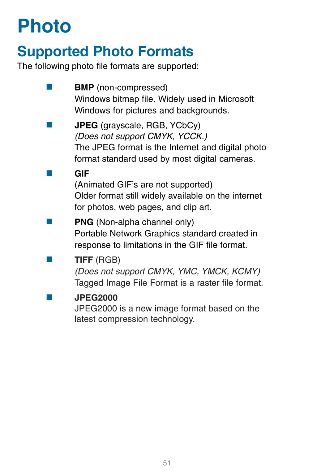 D-Link DSM-320 manual Supported Photo Formats 