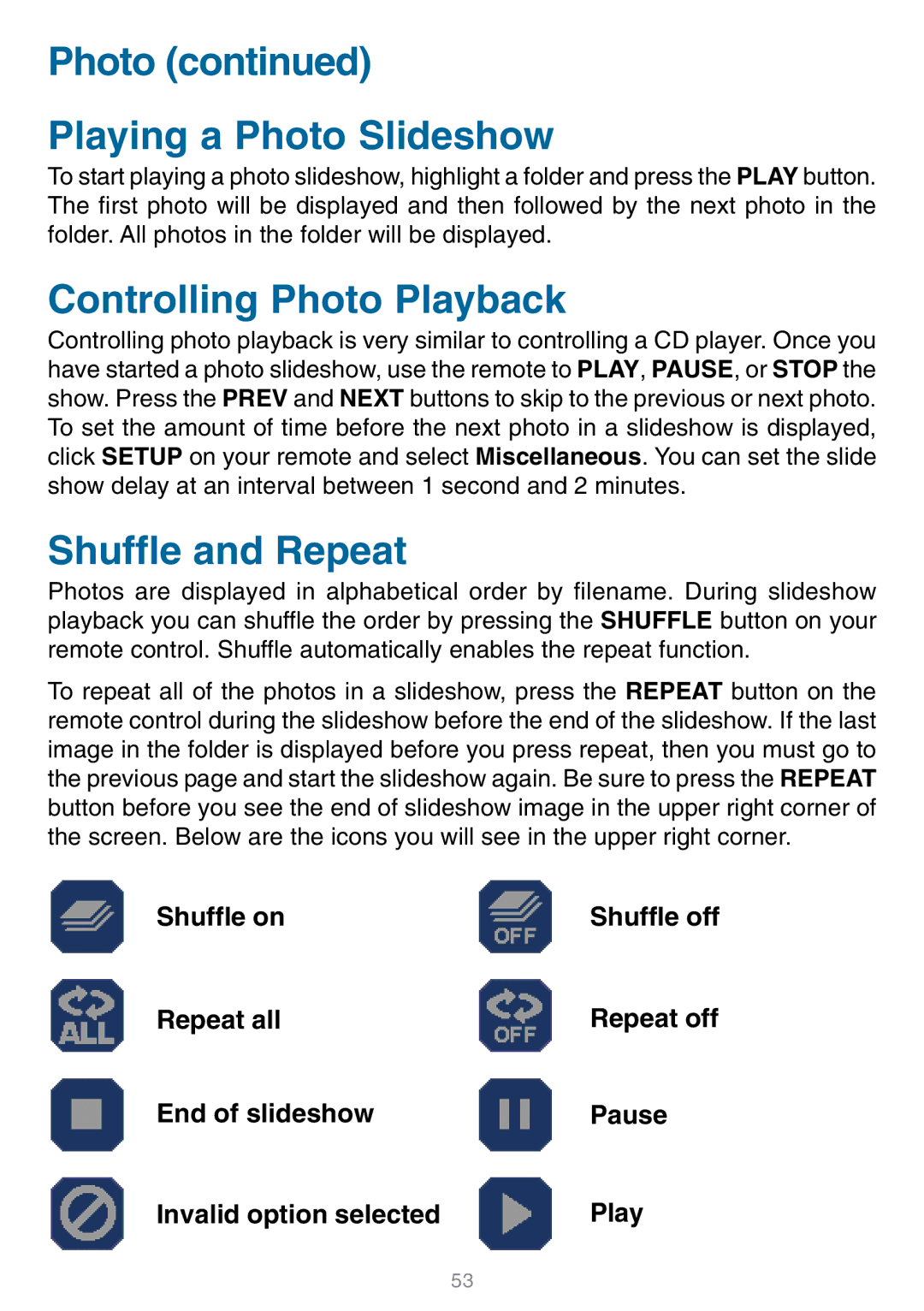 D-Link DSM-320 manual Photo Playing a Photo Slideshow, Controlling Photo Playback 