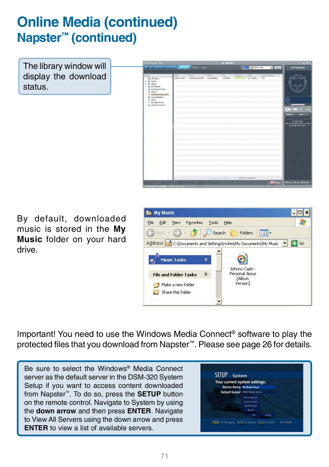 D-Link DSM-320 manual Napster 