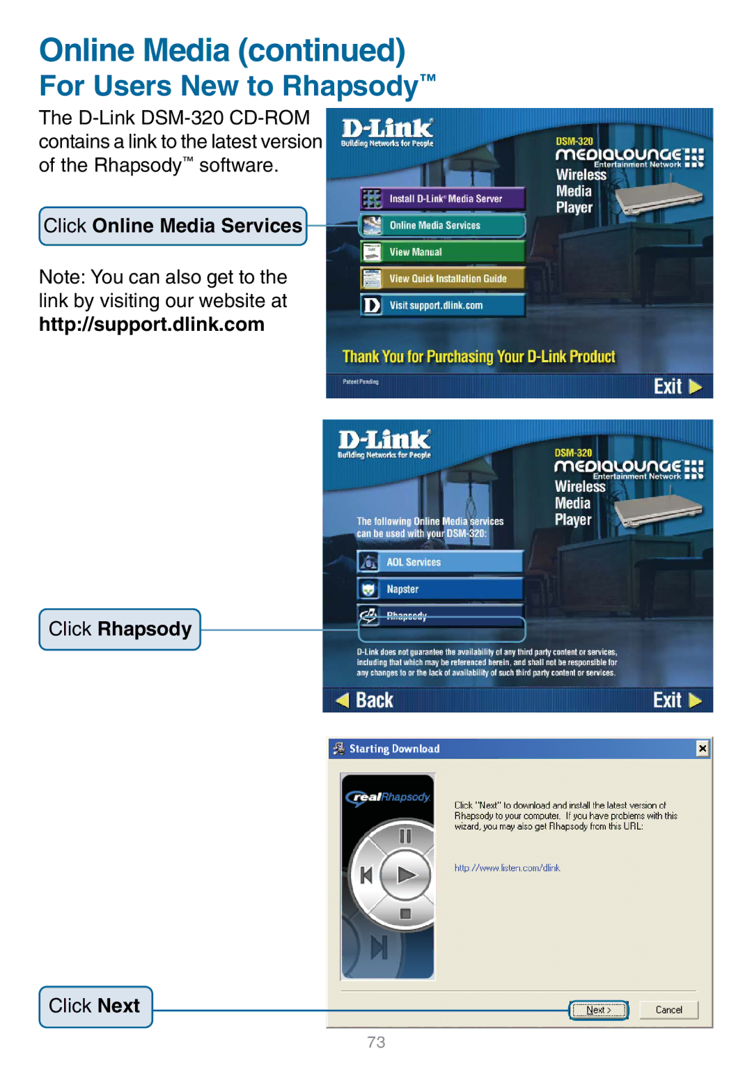 D-Link DSM-320 manual For Users New to Rhapsody 