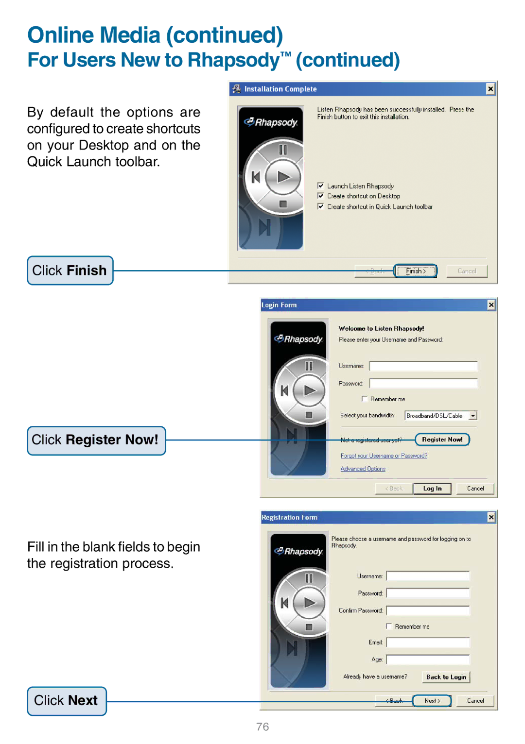 D-Link DSM-320 manual Click Register Now 