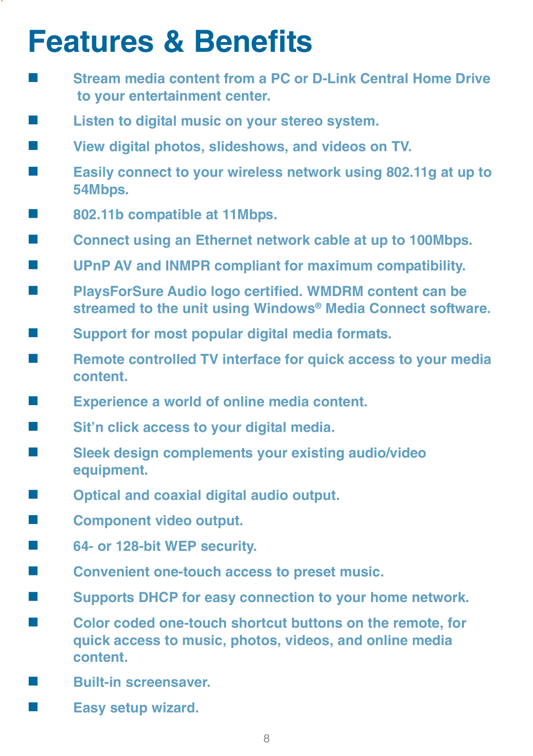 D-Link DSM-320 manual Features & Benefits 