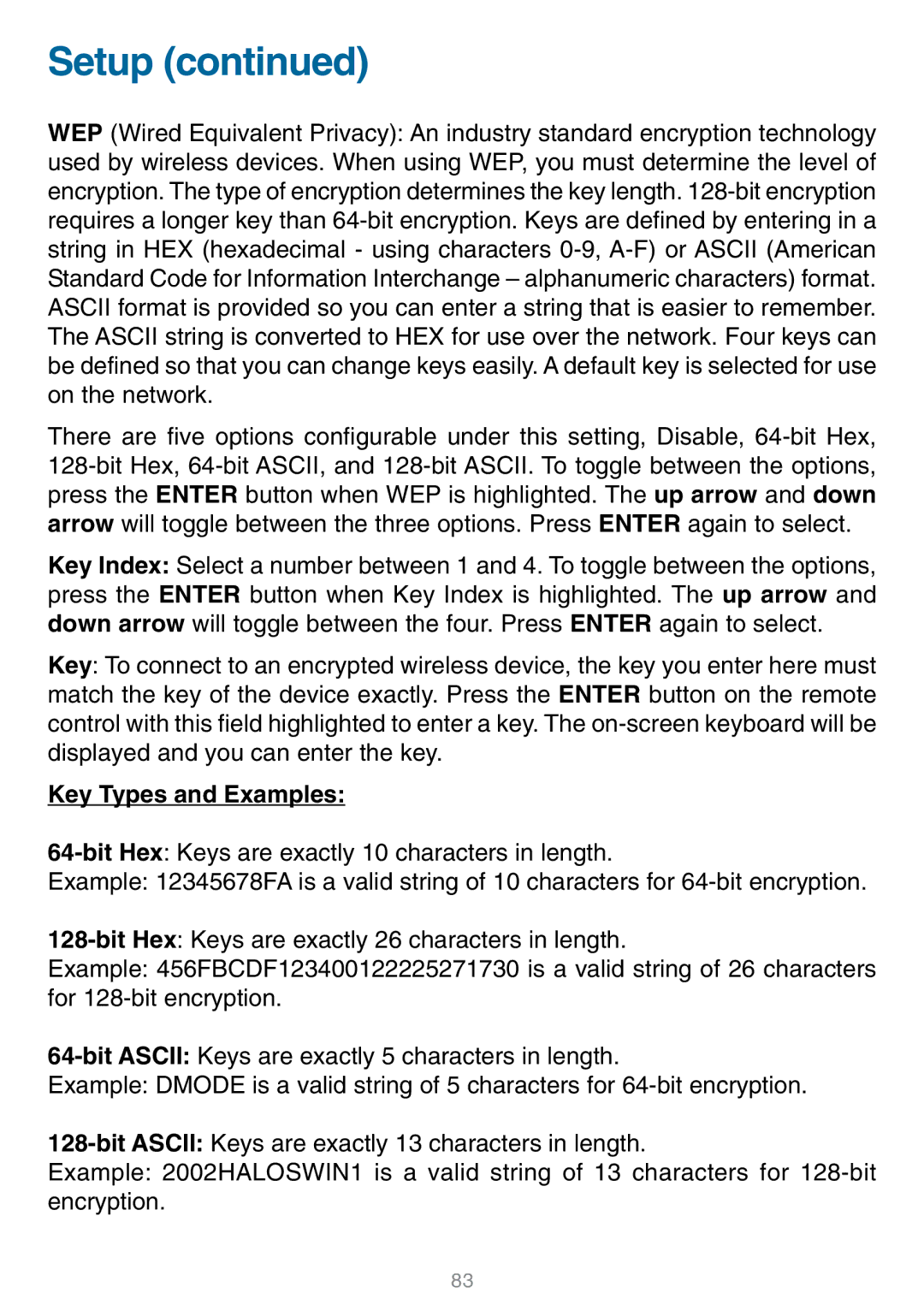 D-Link DSM-320 manual Key Types and Examples 