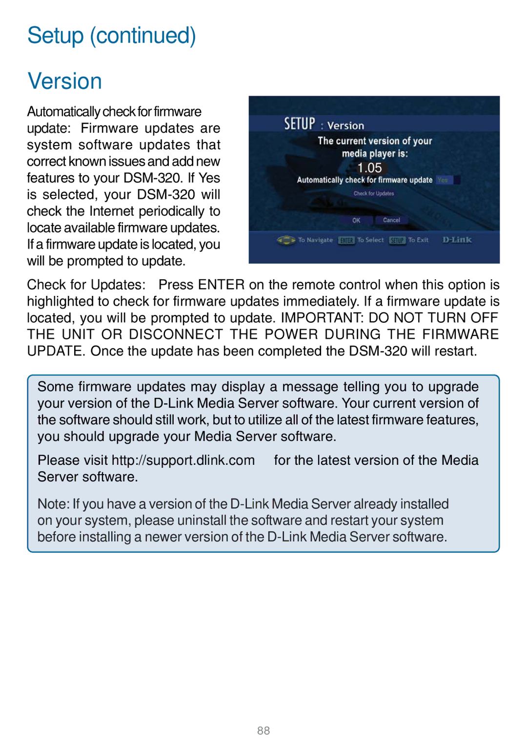 D-Link DSM-320 manual Setup Version 