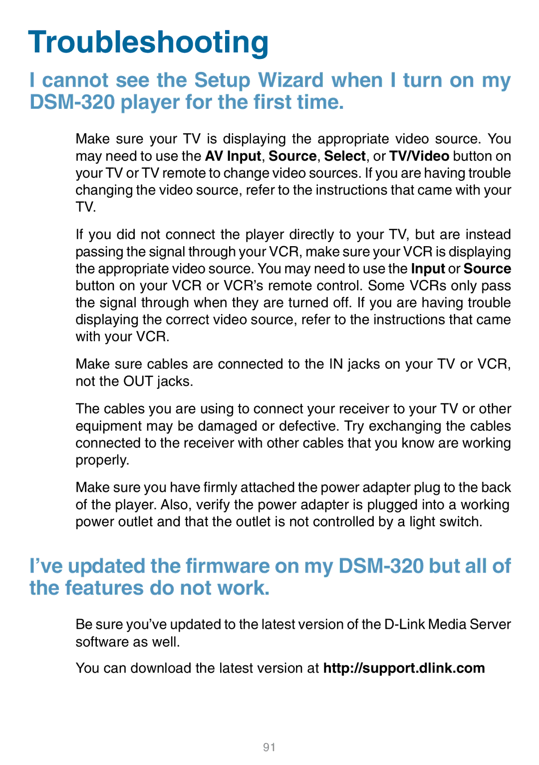 D-Link DSM-320 manual Troubleshooting 