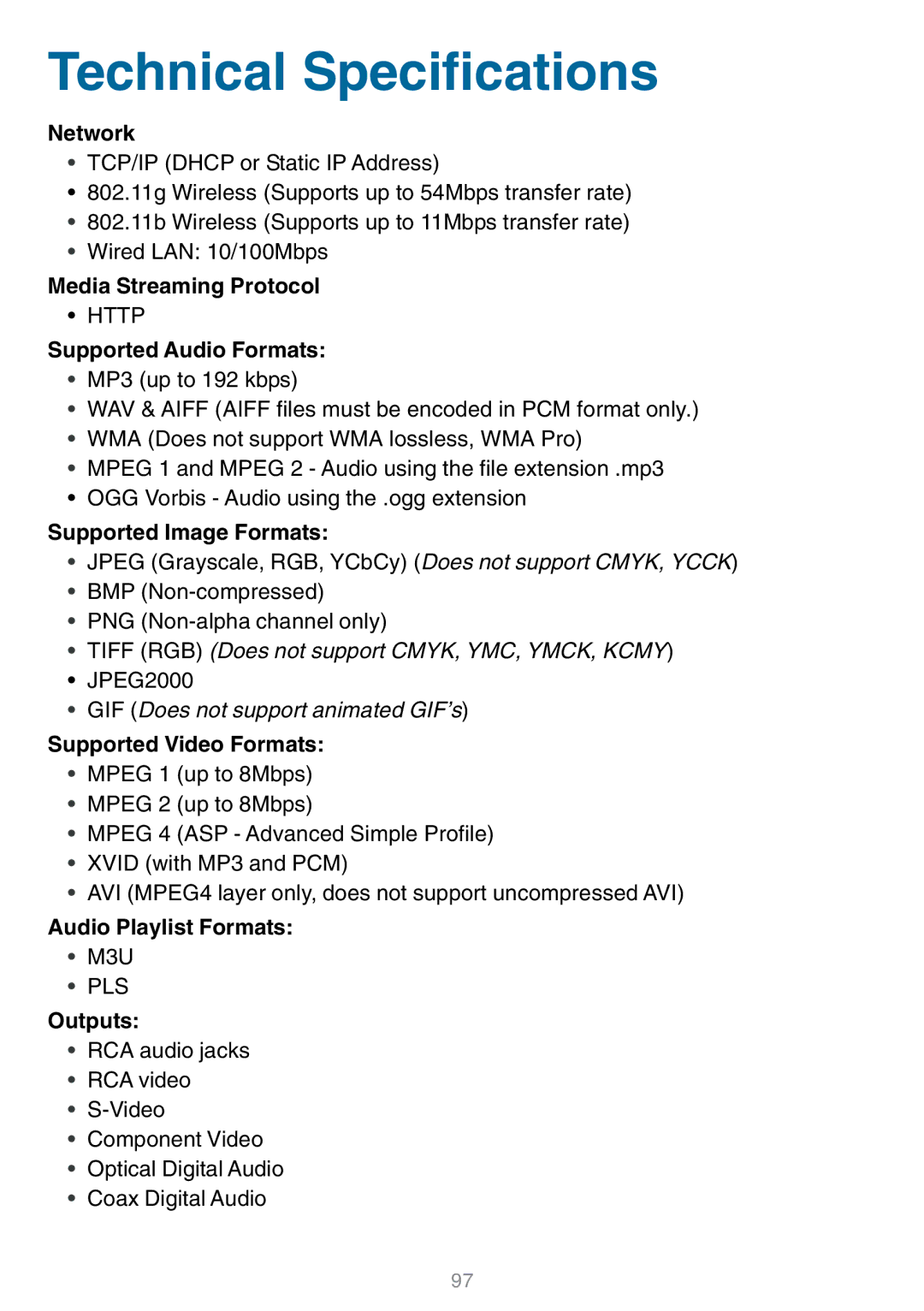 D-Link DSM-320 manual Technical Specifications, Network 