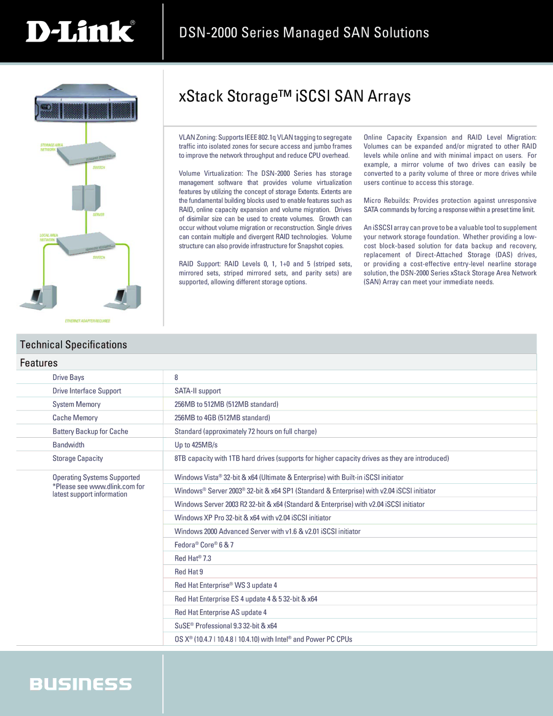 D-Link DSN-2000 manual Technical Specifications Features 