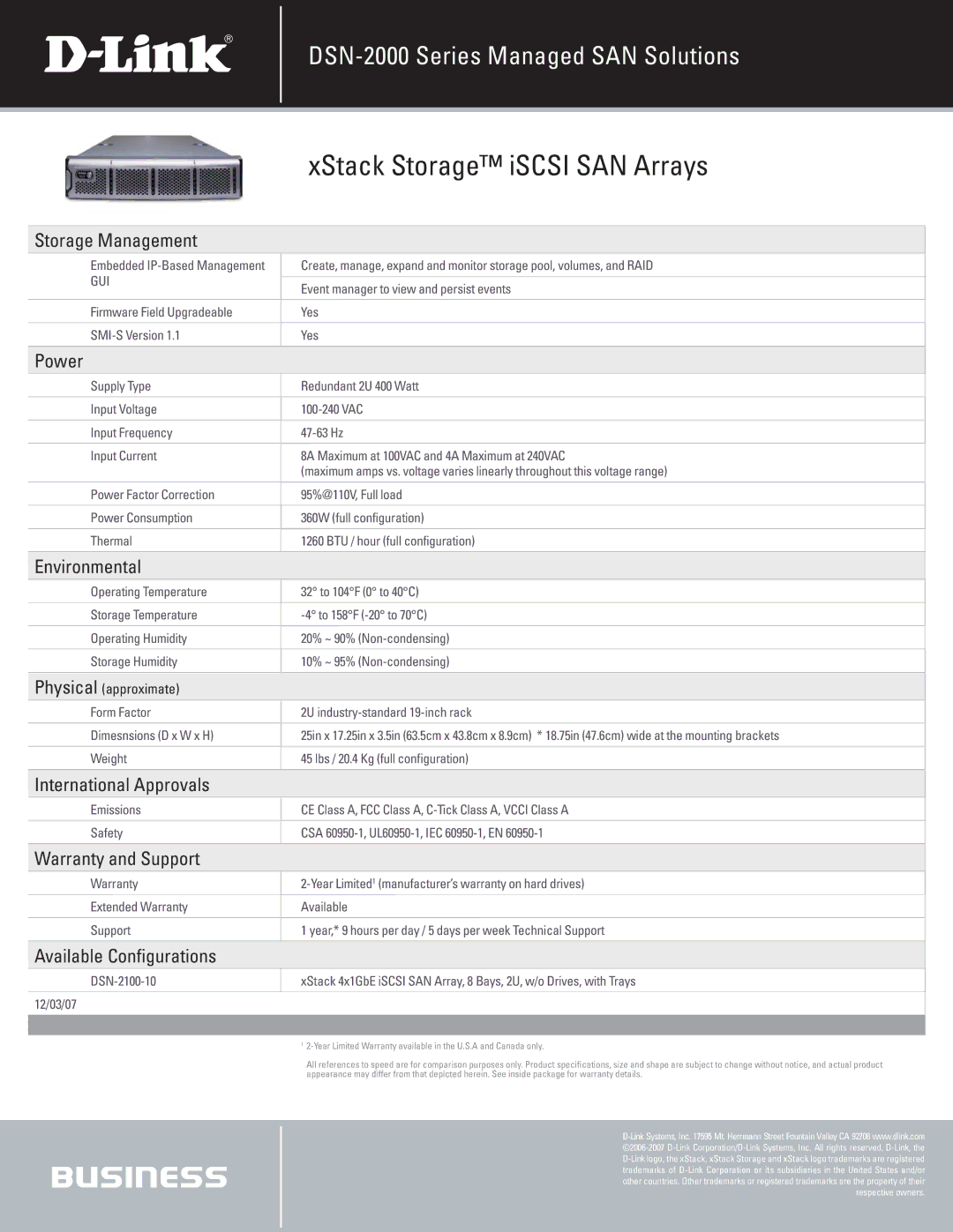 D-Link DSN-2000 manual XStack Storage iSCSI SAN Arrays, Physical approximate 