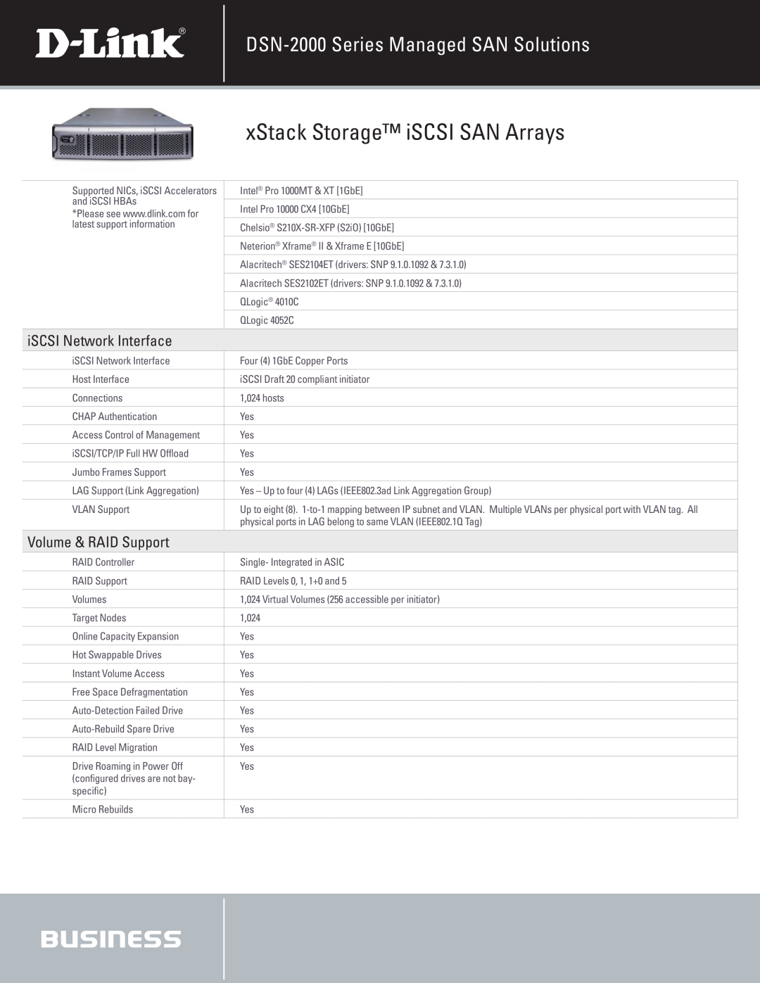 D-Link manual iSCSI Network Interface, xStack Storage iSCSI SAN Arrays, DSN-2000 Series Managed SAN Solutions 