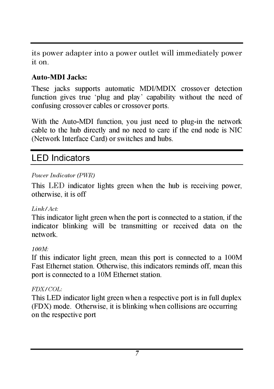 D-Link DSS-5 manual LED Indicators, Auto-MDI Jacks 