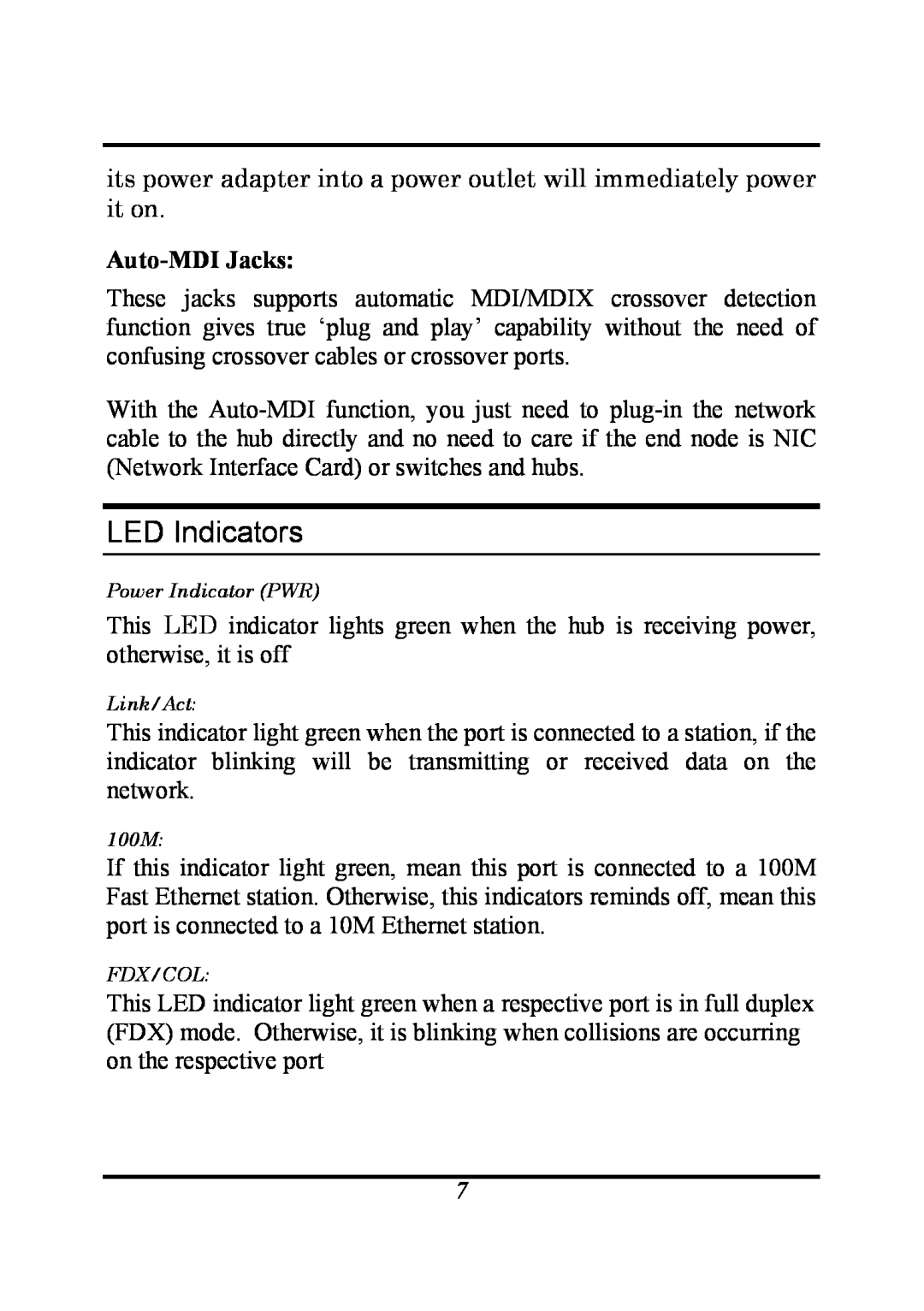 D-Link DSS-5 manual LED Indicators, Auto-MDI Jacks 