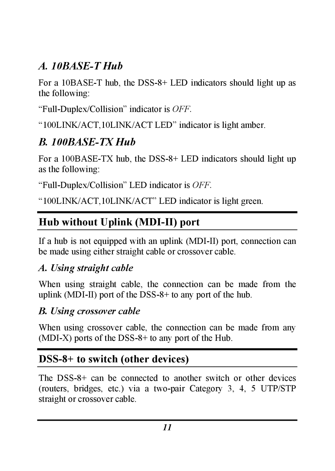 D-Link manual Hub without Uplink MDI-II port, DSS-8+ to switch other devices 