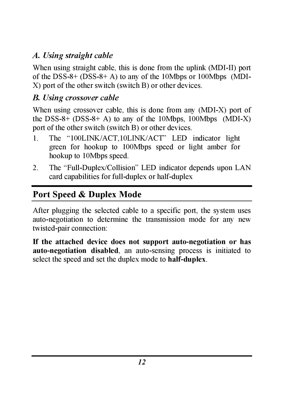 D-Link DSS-8+ manual Port Speed & Duplex Mode 