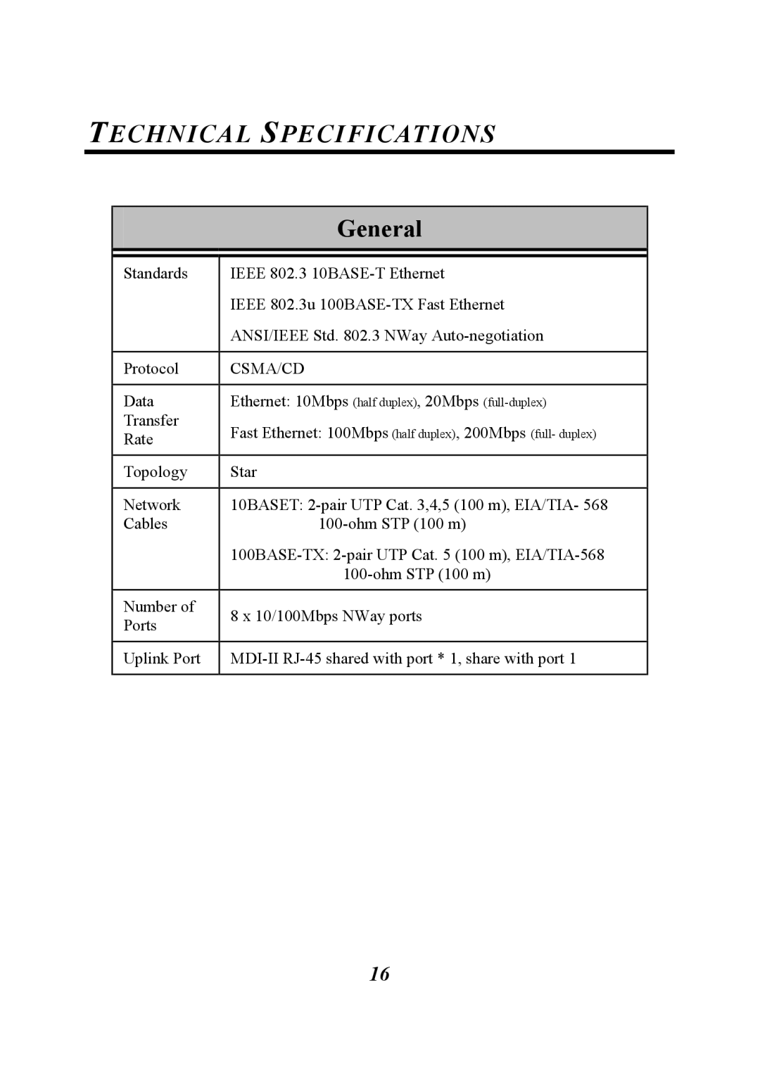 D-Link DSS-8+ manual Technical Specifications, General 