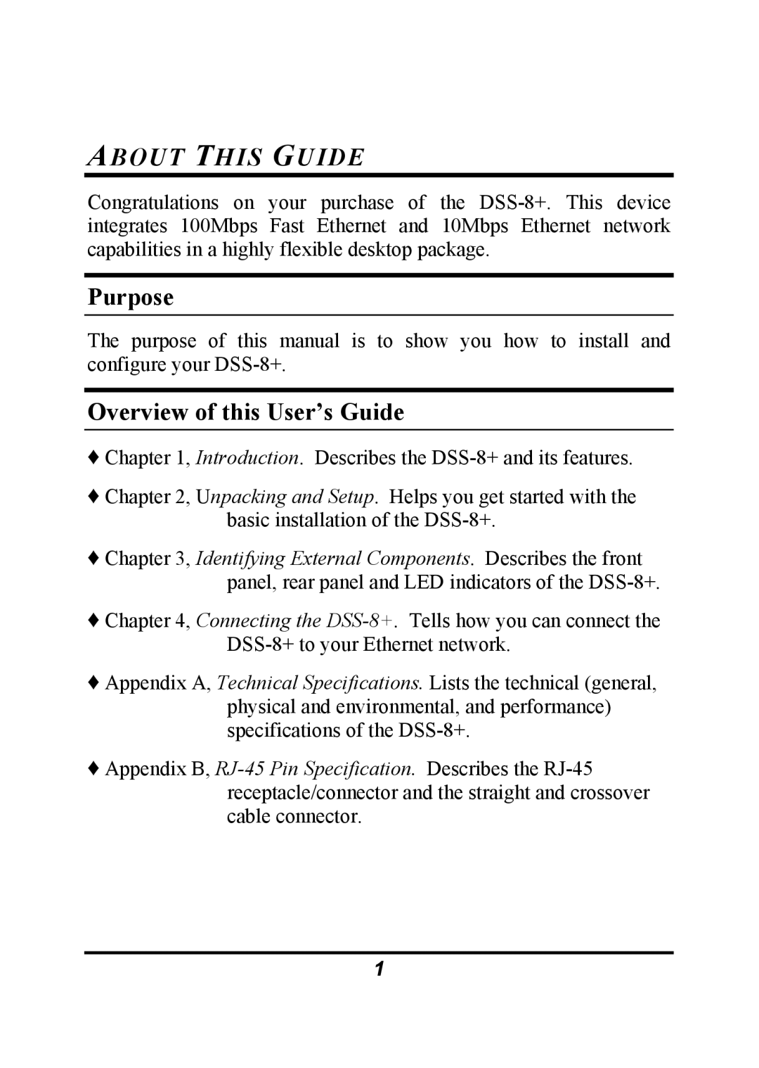 D-Link DSS-8+ manual About this Guide, Purpose, Overview of this User’s Guide 