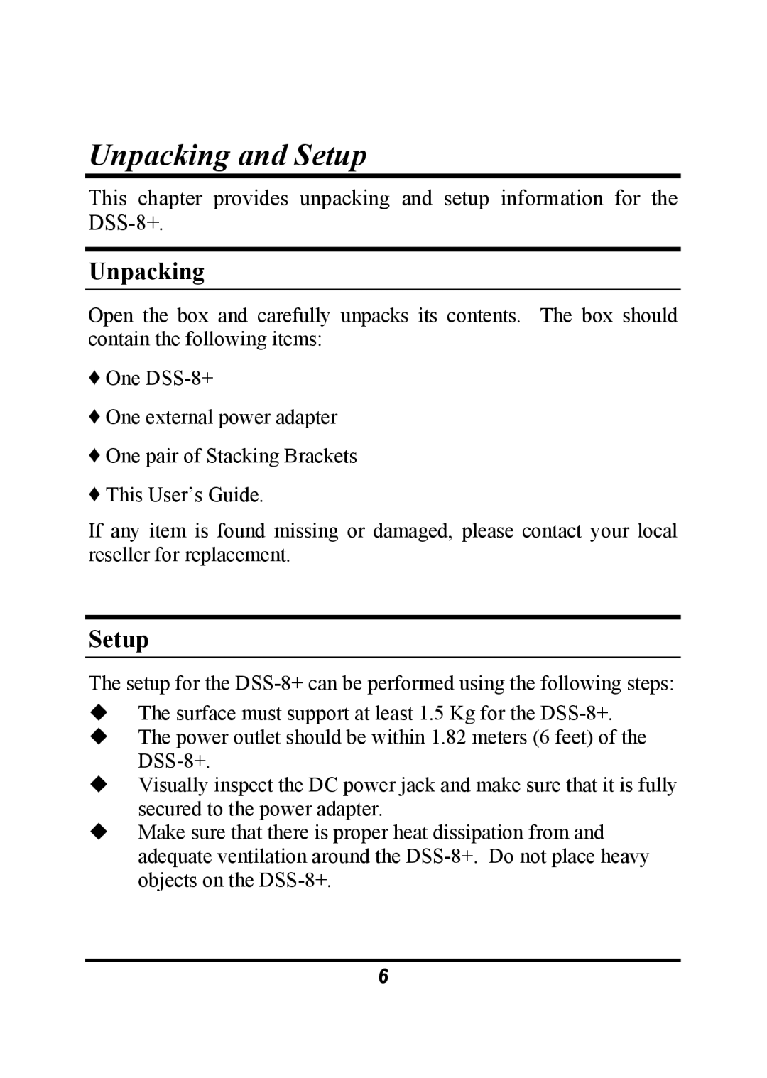 D-Link DSS-8+ manual Unpacking, Setup 