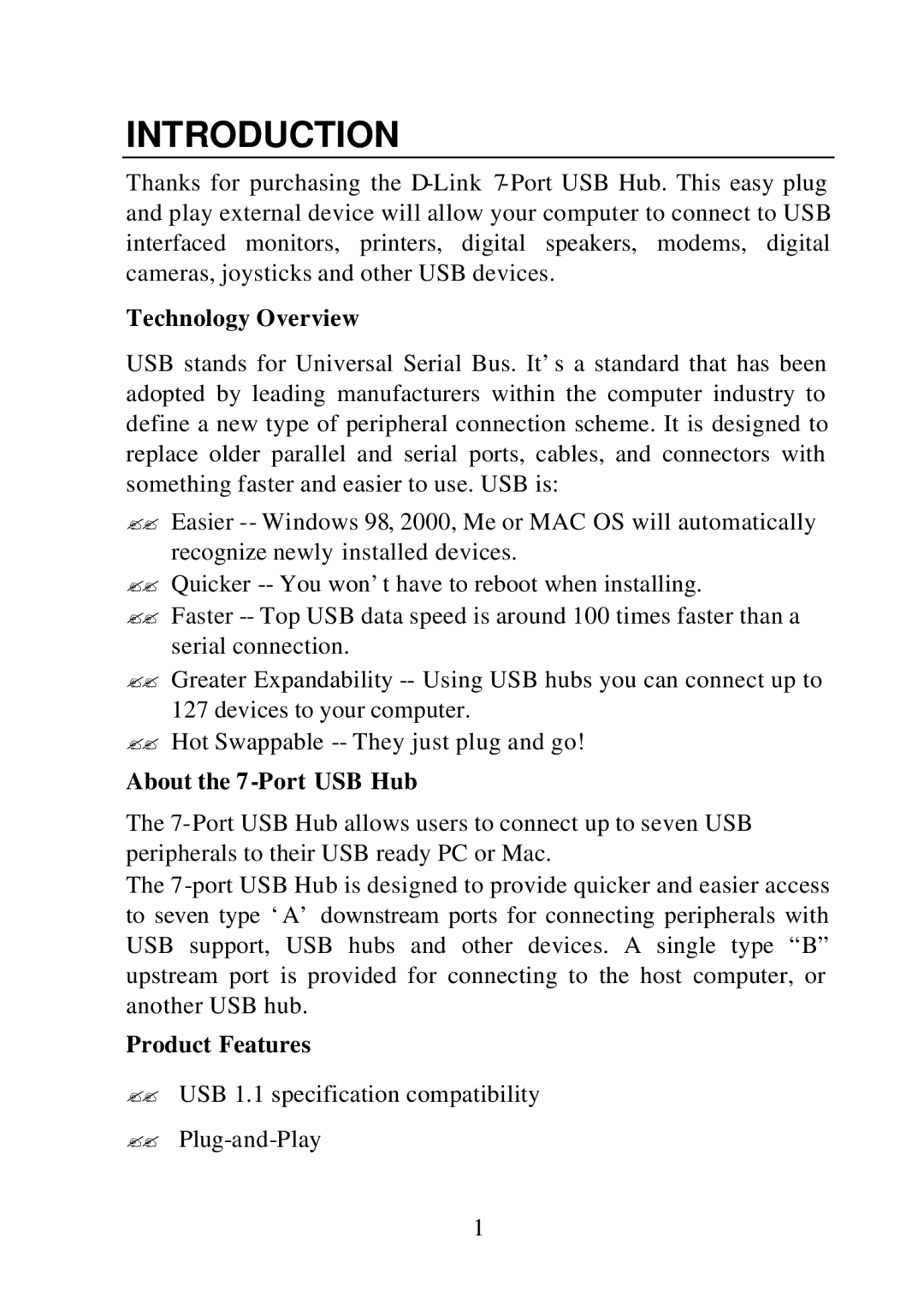 D-Link DU-H7 user manual Introduction, Technology Overview, About the 7-Port USB Hub, Product Features 