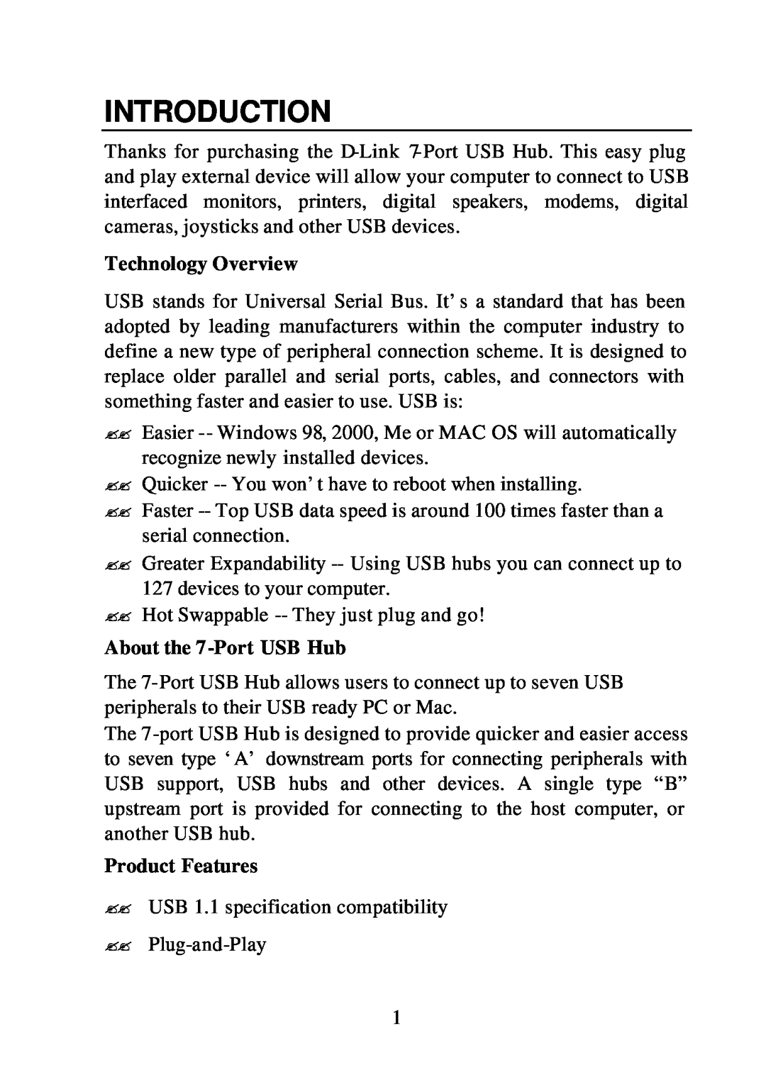 D-Link DU-H7 user manual Introduction, Technology Overview, About the 7-Port USB Hub, Product Features 
