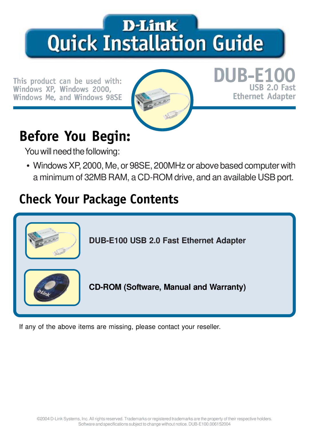 D-Link DUB-E100 specifications 