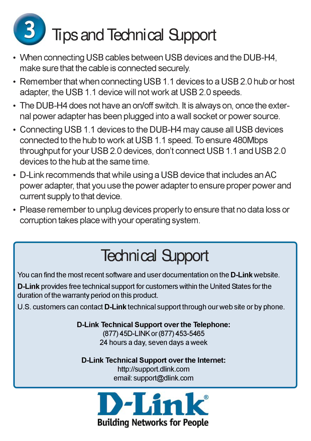 D-Link DUB-H4 warranty Tips and Technical Support 