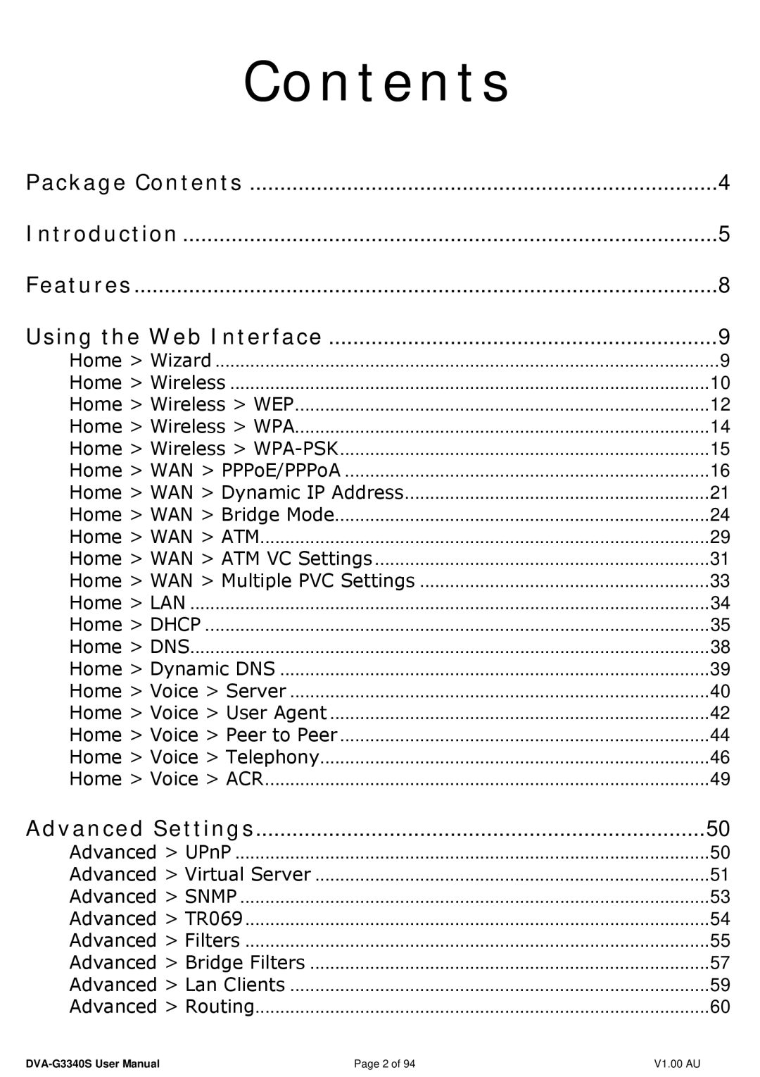 D-Link DVA-G3340S manual Contents 