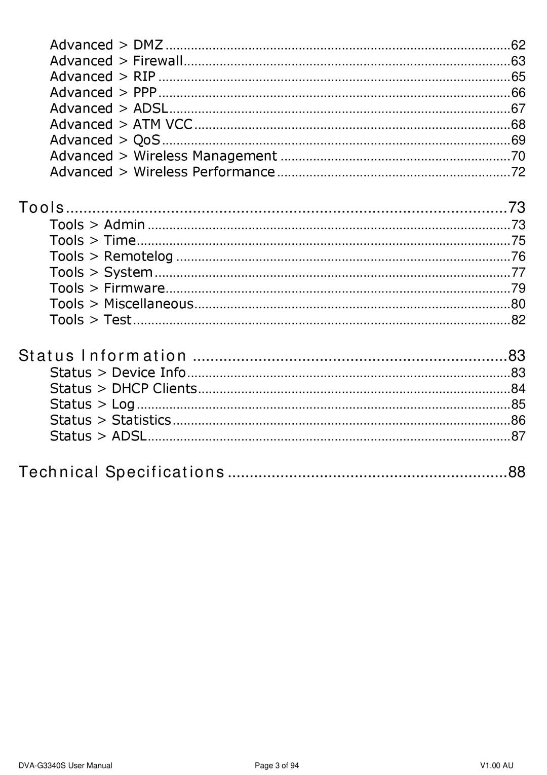 D-Link DVA-G3340S manual Status Information 