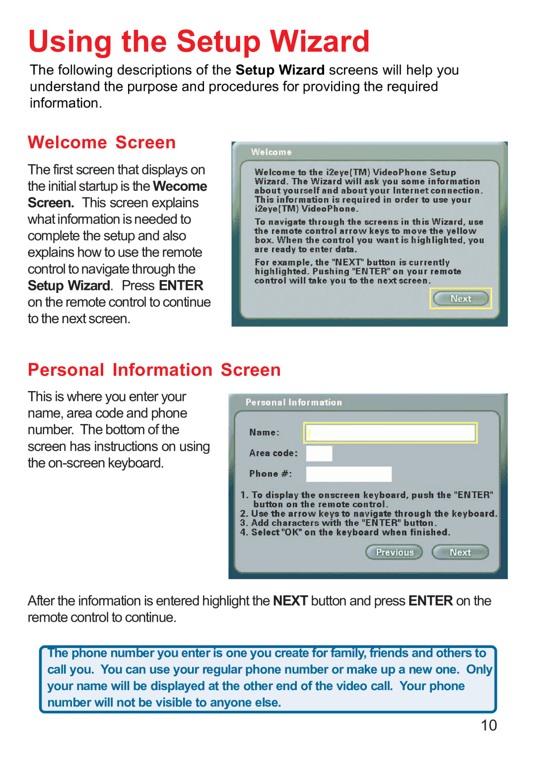 D-Link DVC-1000 manual Using the Setup Wizard, Welcome Screen, Personal Information Screen 