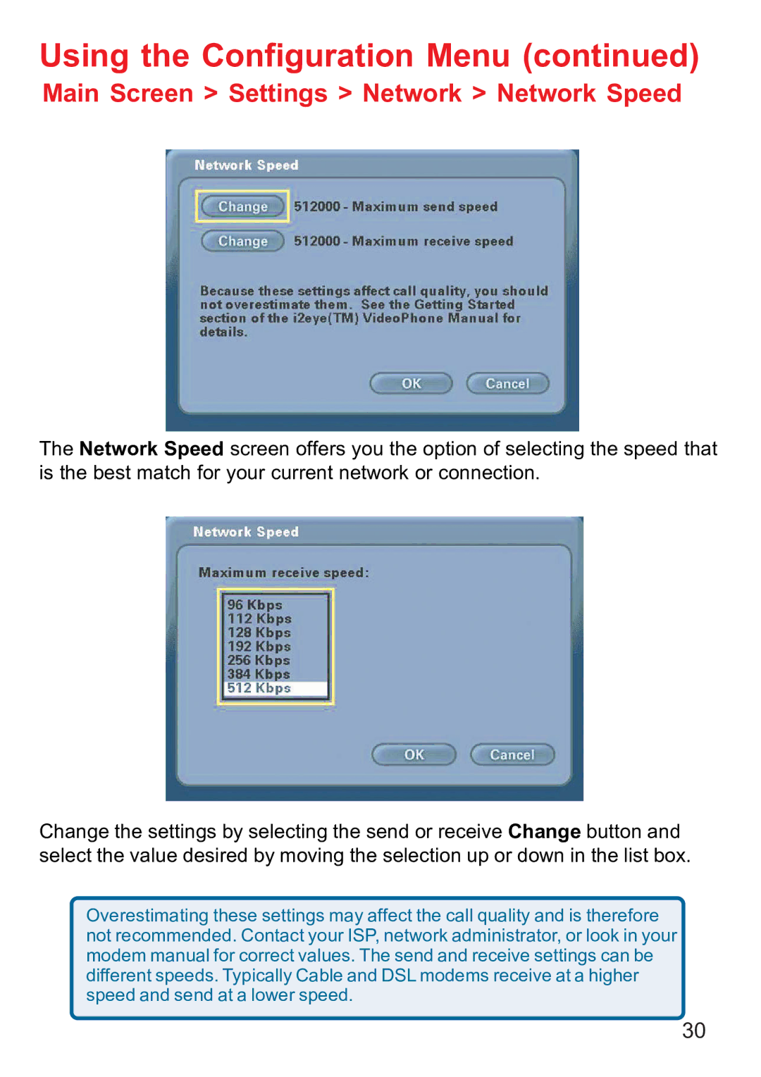 D-Link DVC-1000 manual Main Screen Settings Network Network Speed 