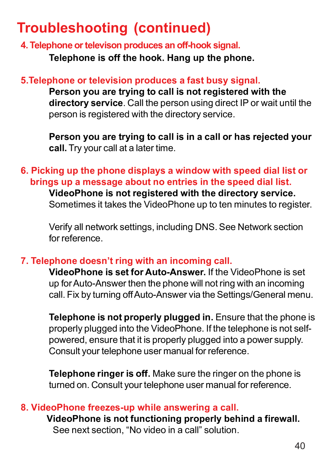 D-Link DVC-1000 manual Troubleshooting, Telephone doesn’t ring with an incoming call 