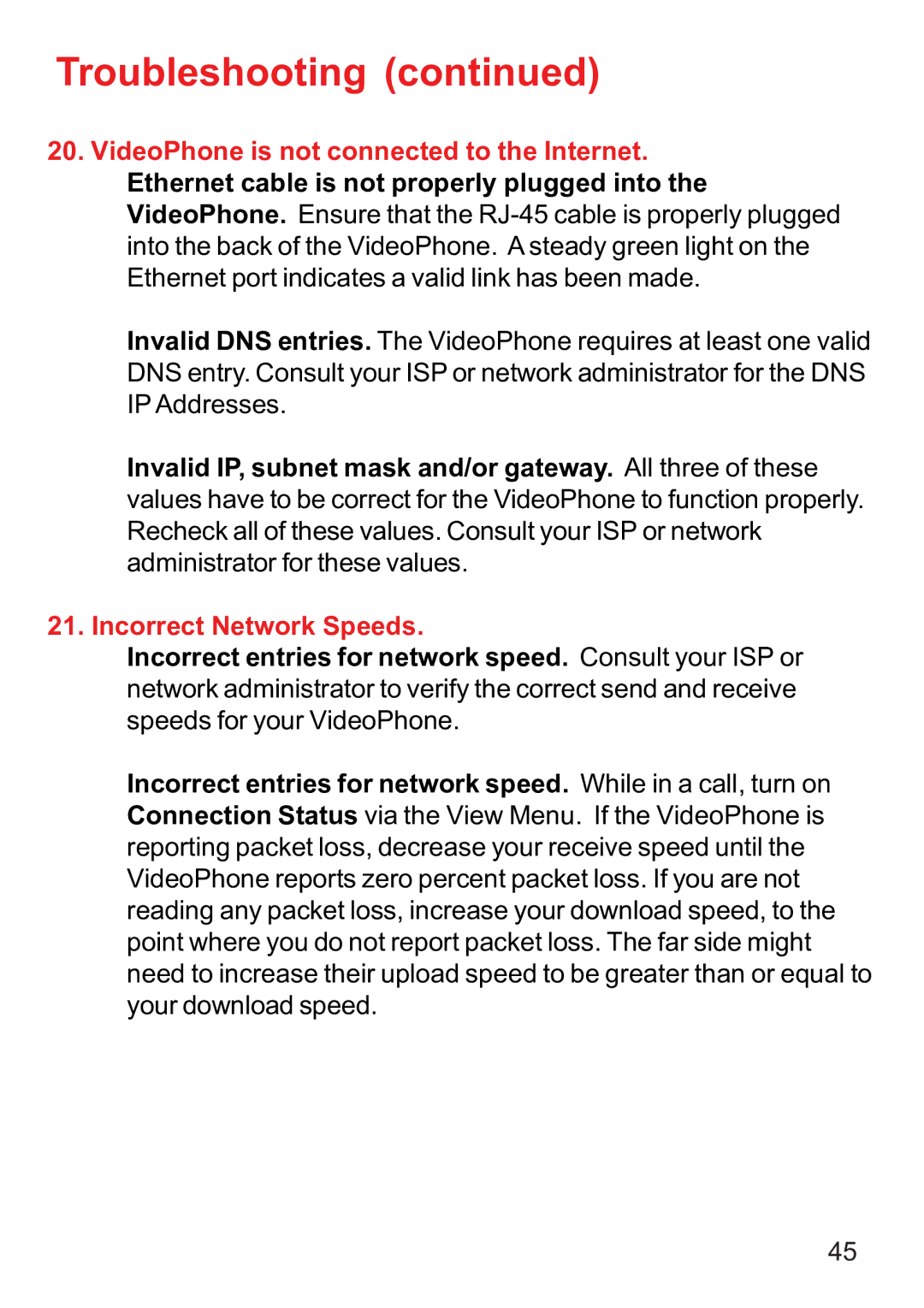 D-Link DVC-1000 manual Incorrect Network Speeds 