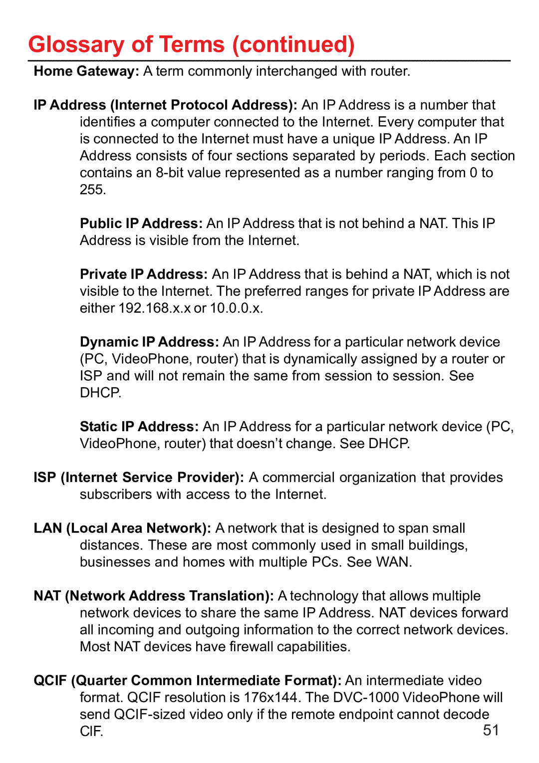 D-Link DVC-1000 manual Glossary of Terms 