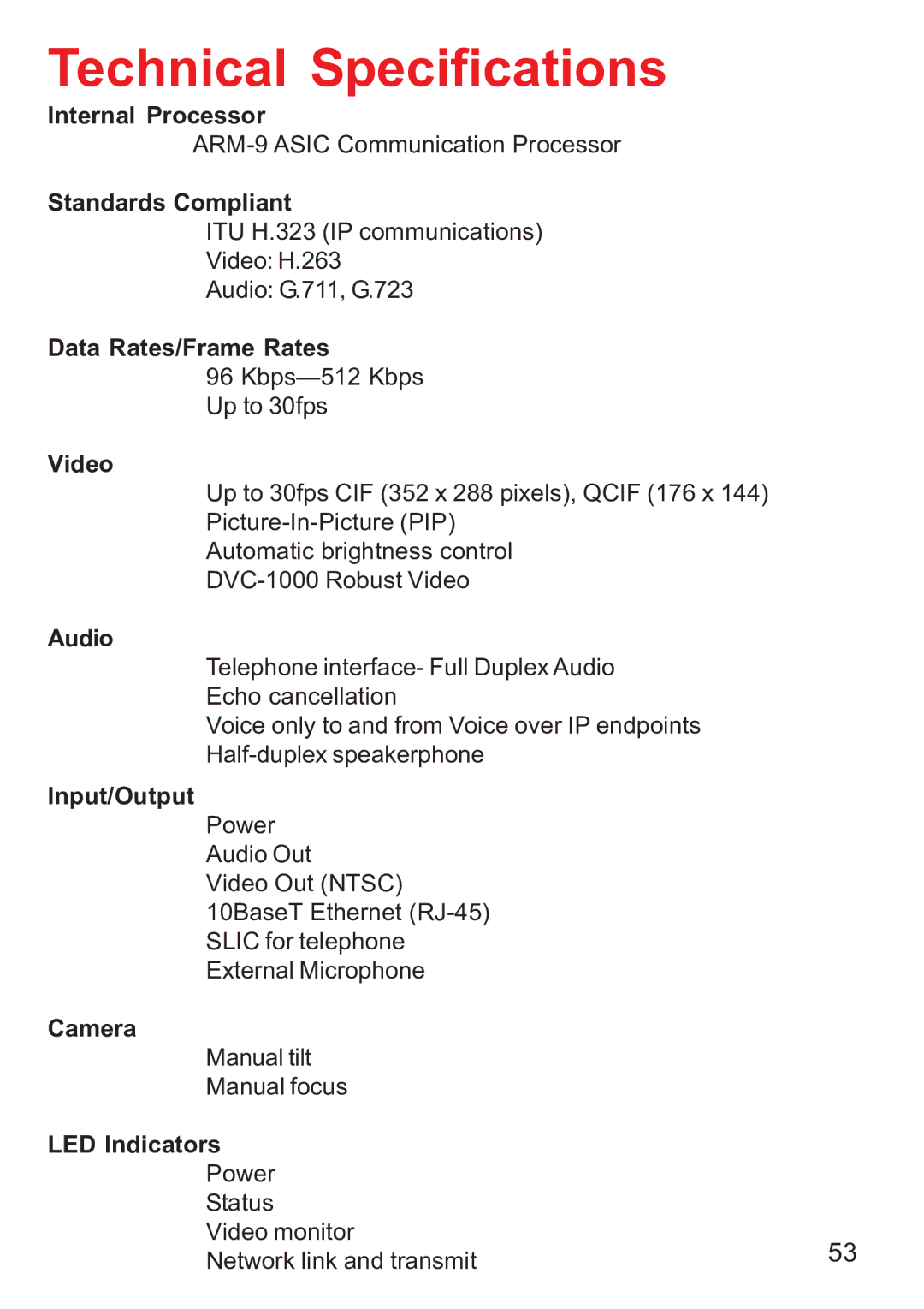 D-Link DVC-1000 manual Technical Specifications, Audio 