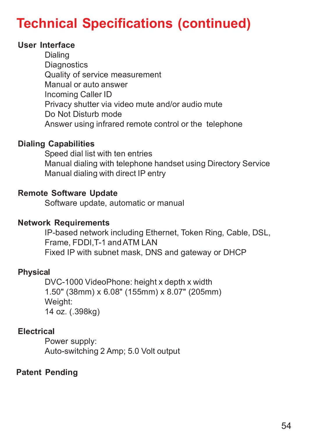 D-Link DVC-1000 manual Technical Specifications, Network Requirements 