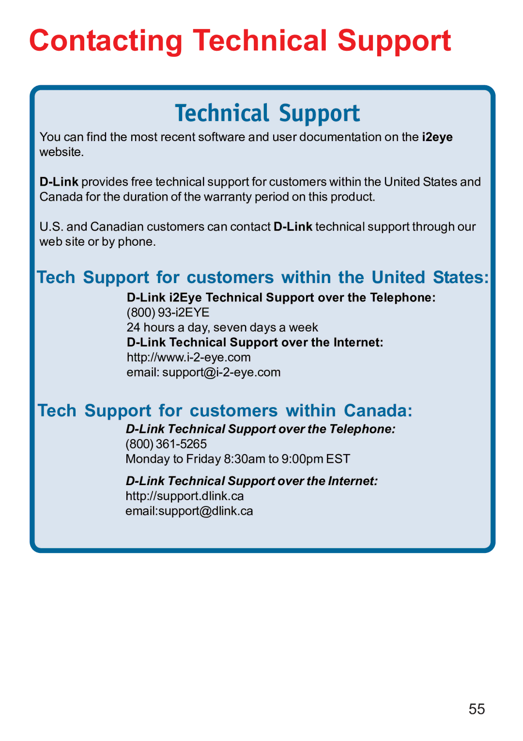 D-Link DVC-1000 manual Contacting Technical Support 