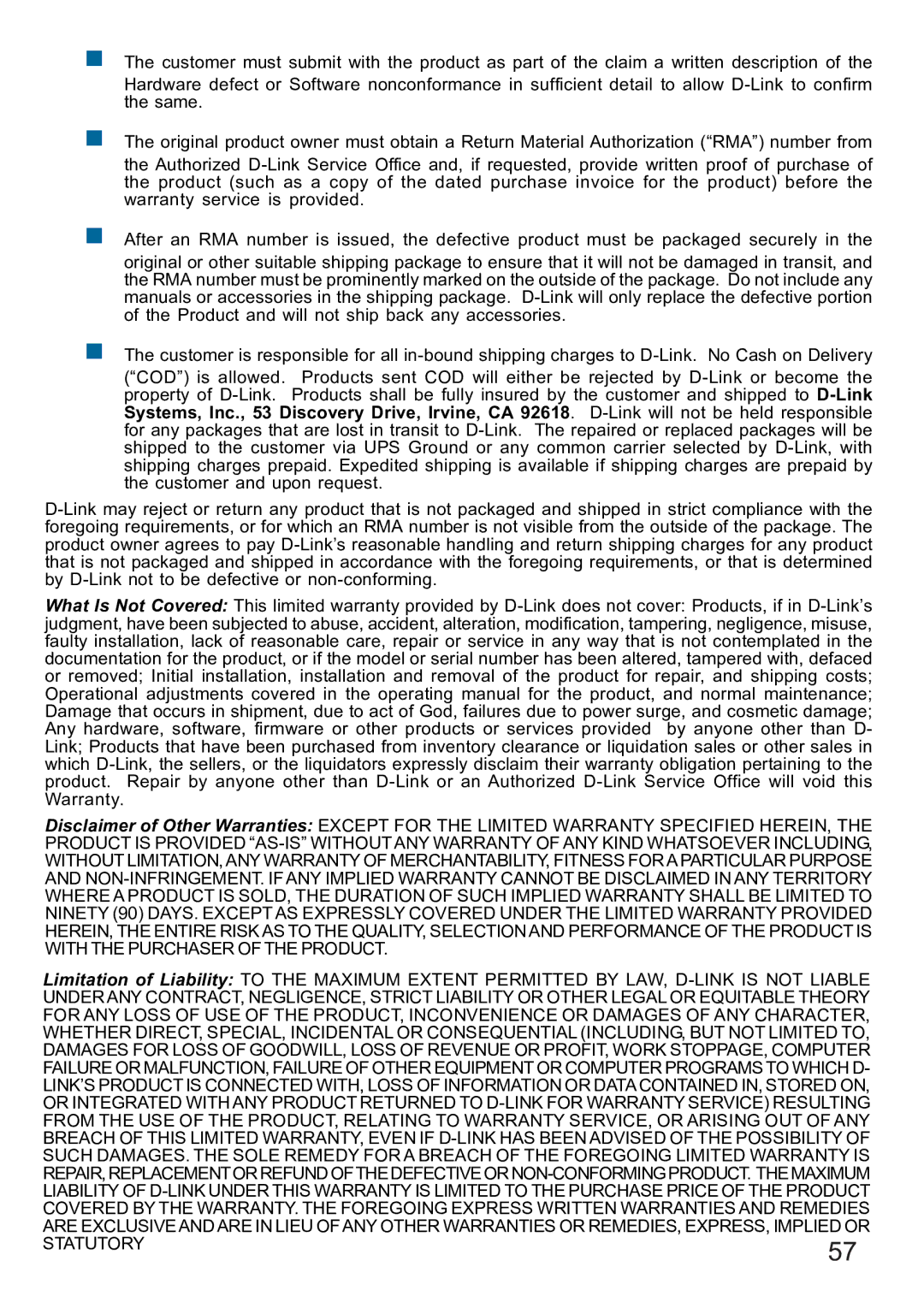 D-Link DVC-1000 manual Statutory 