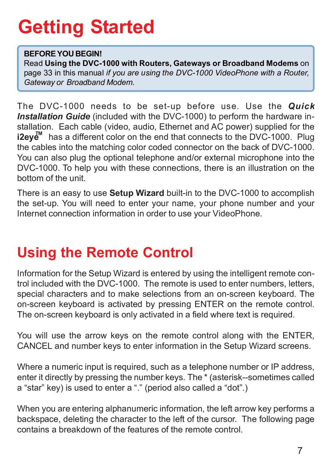 D-Link DVC-1000 manual Getting Started, Using the Remote Control 