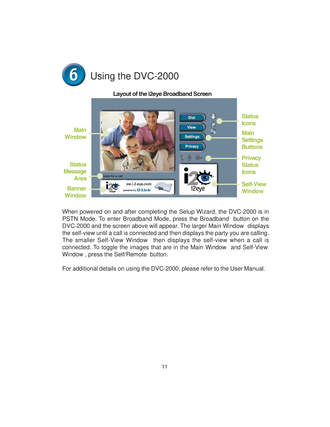 D-Link DVC-2000 warranty Layout of the i2eye Broadband Screen 