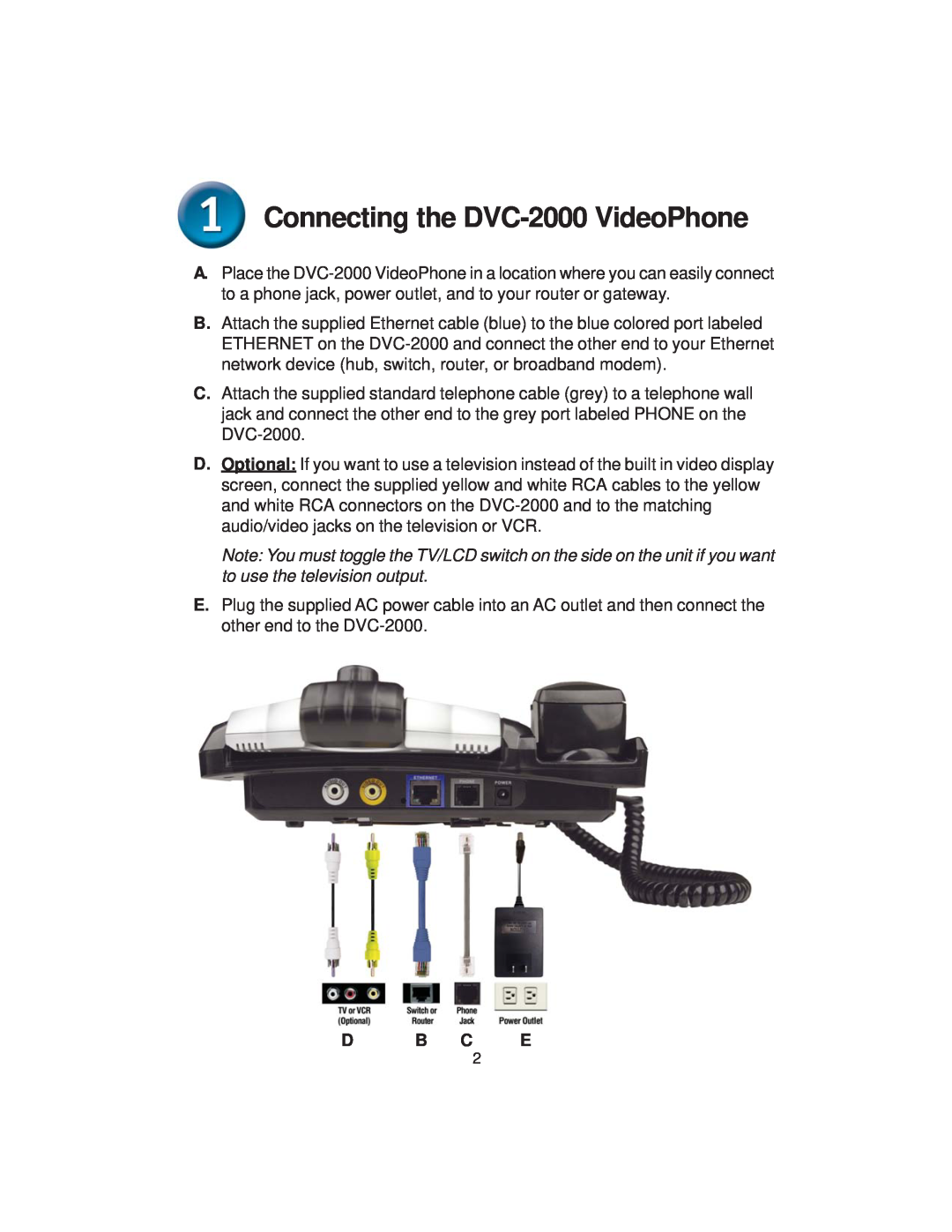 D-Link warranty Connecting the DVC-2000 VideoPhone, D B C E 