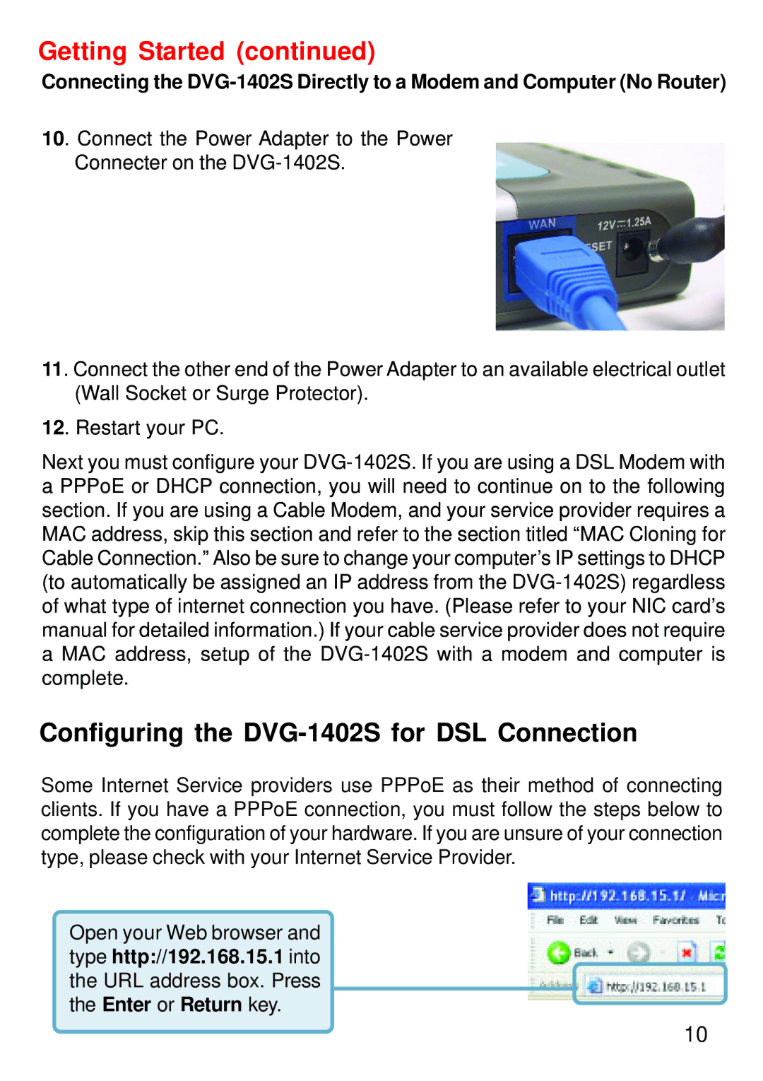 D-Link manual Configuring the DVG-1402S for DSL Connection 