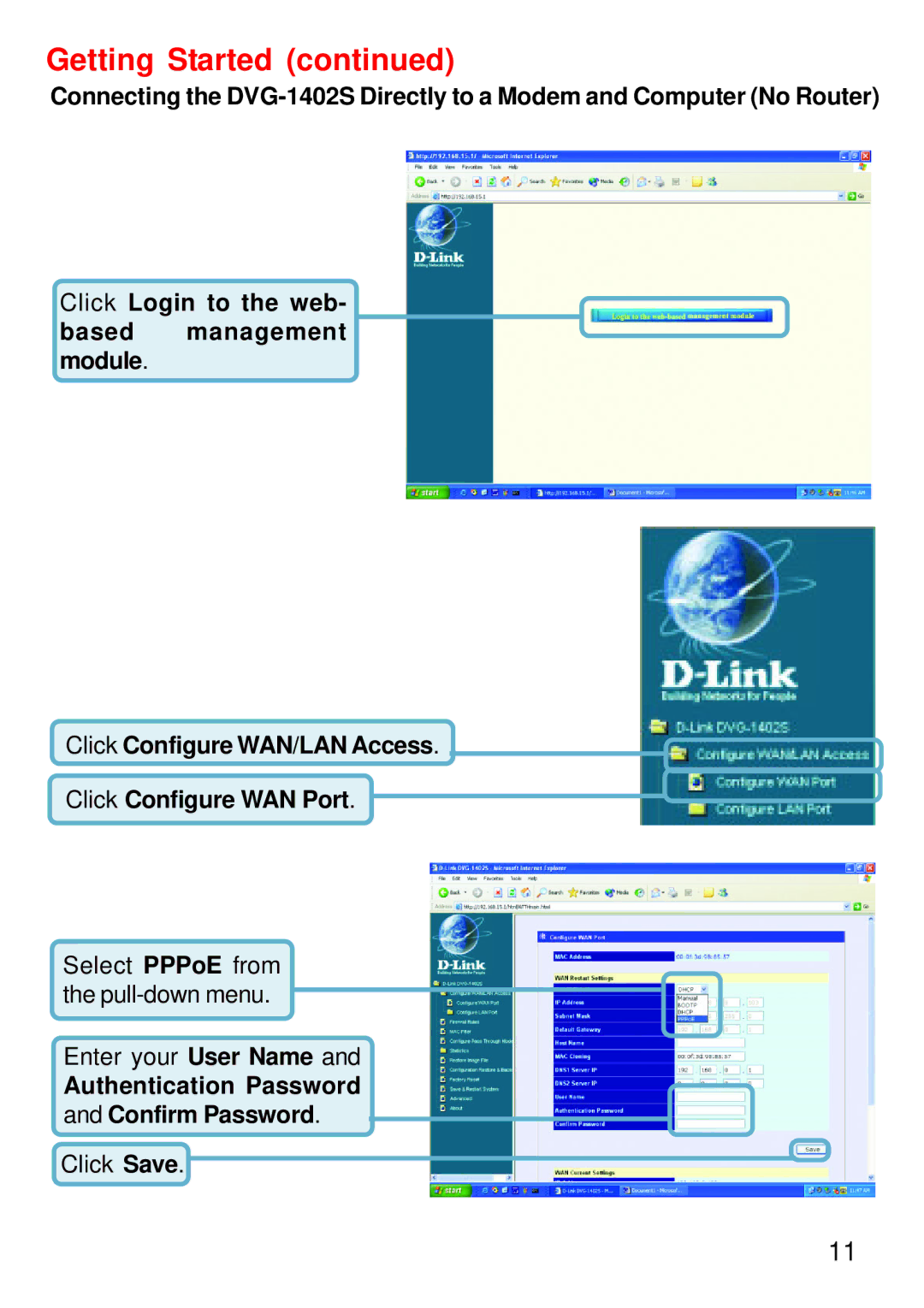 D-Link DVG-1402S manual Authentication Password Confirm Password 