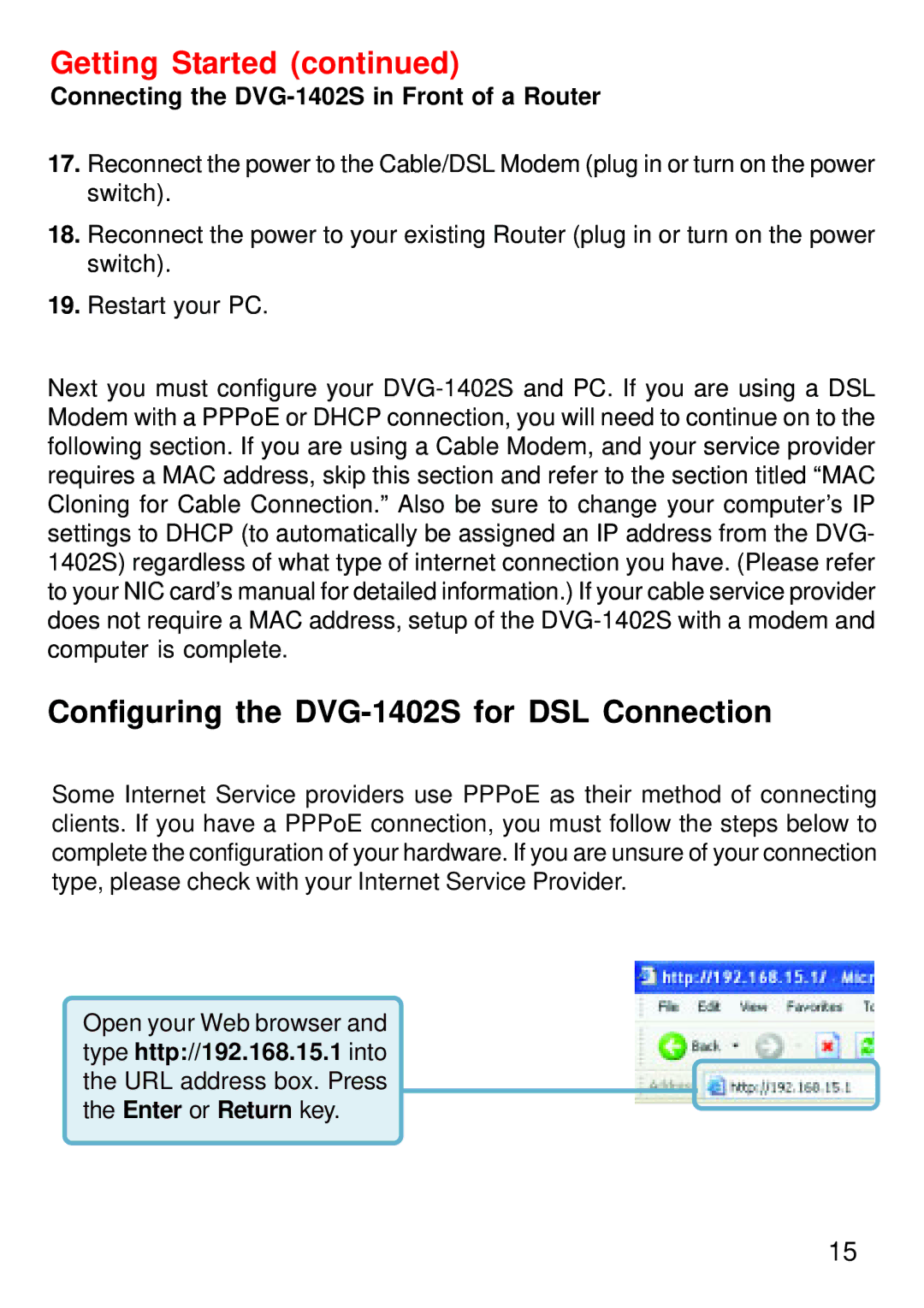 D-Link manual Configuring the DVG-1402S for DSL Connection 