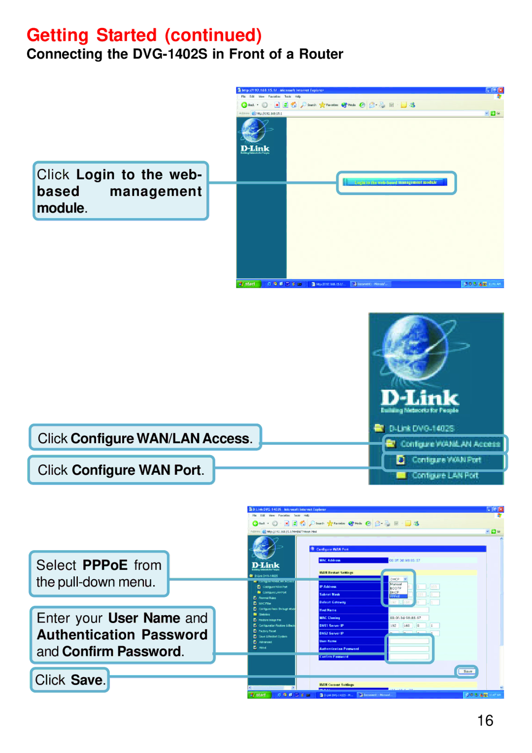 D-Link DVG-1402S manual Authentication Password Confirm Password 